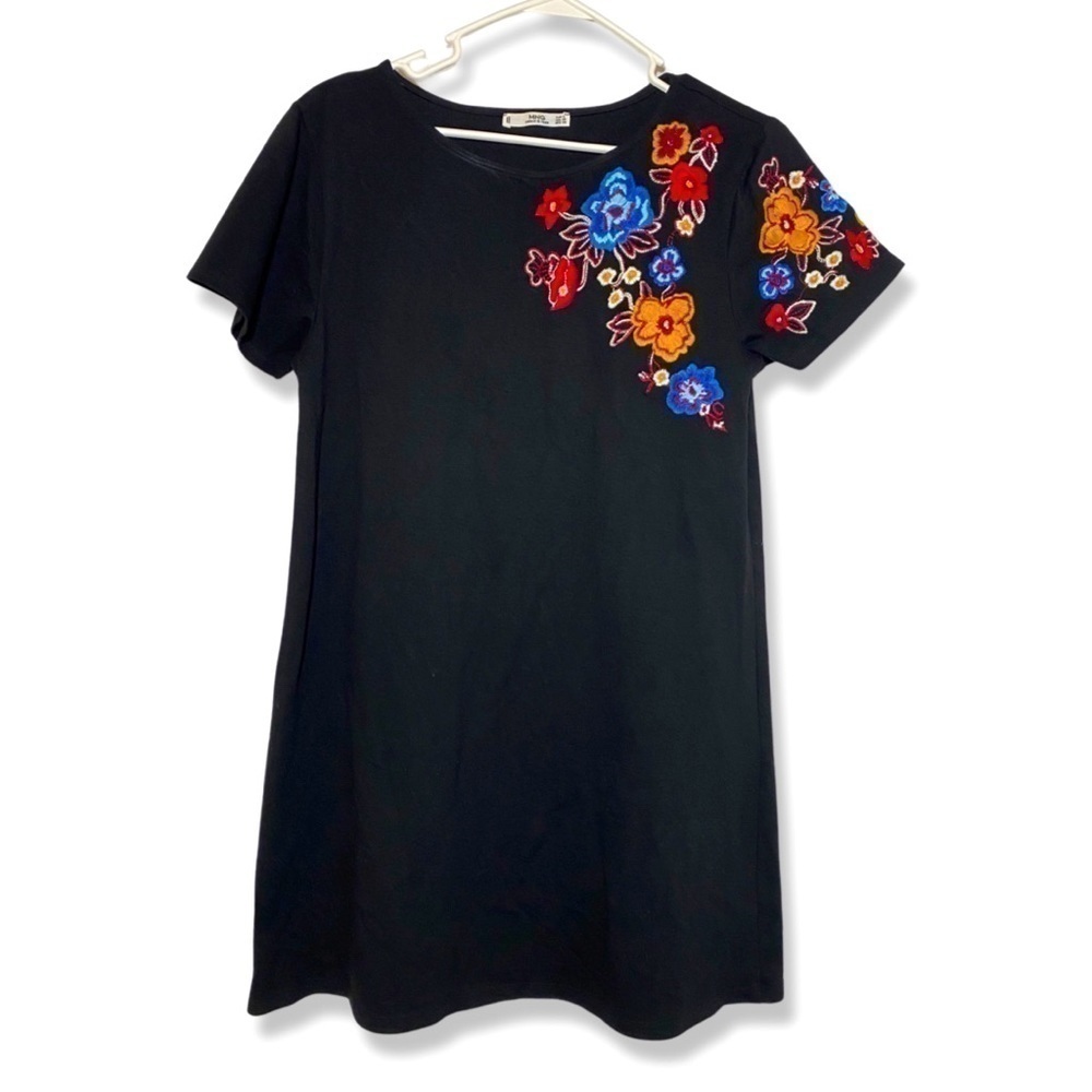 ⭐️MNG Black TShirt Dress with Embroidered Floral Patch